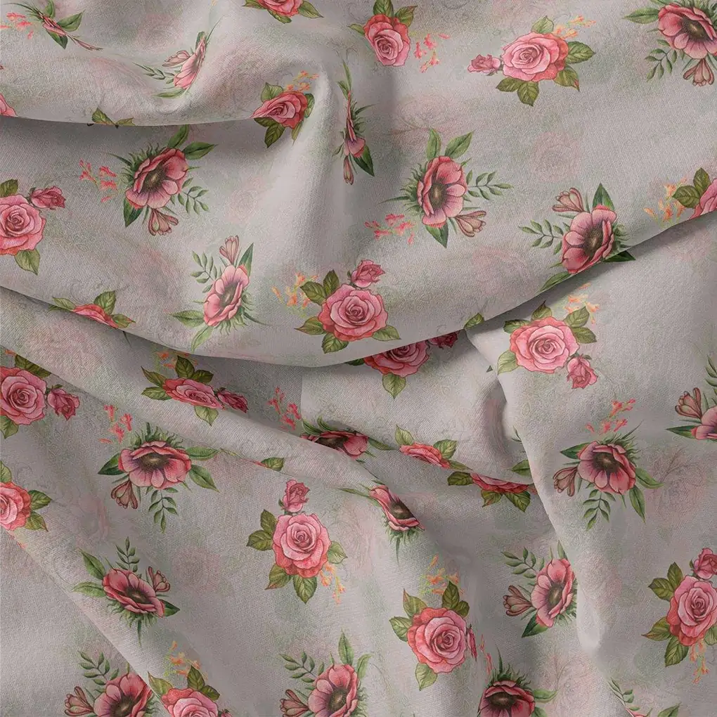 Pink Buttercup Flower Bunch Digital Printed Fabric - Image 3