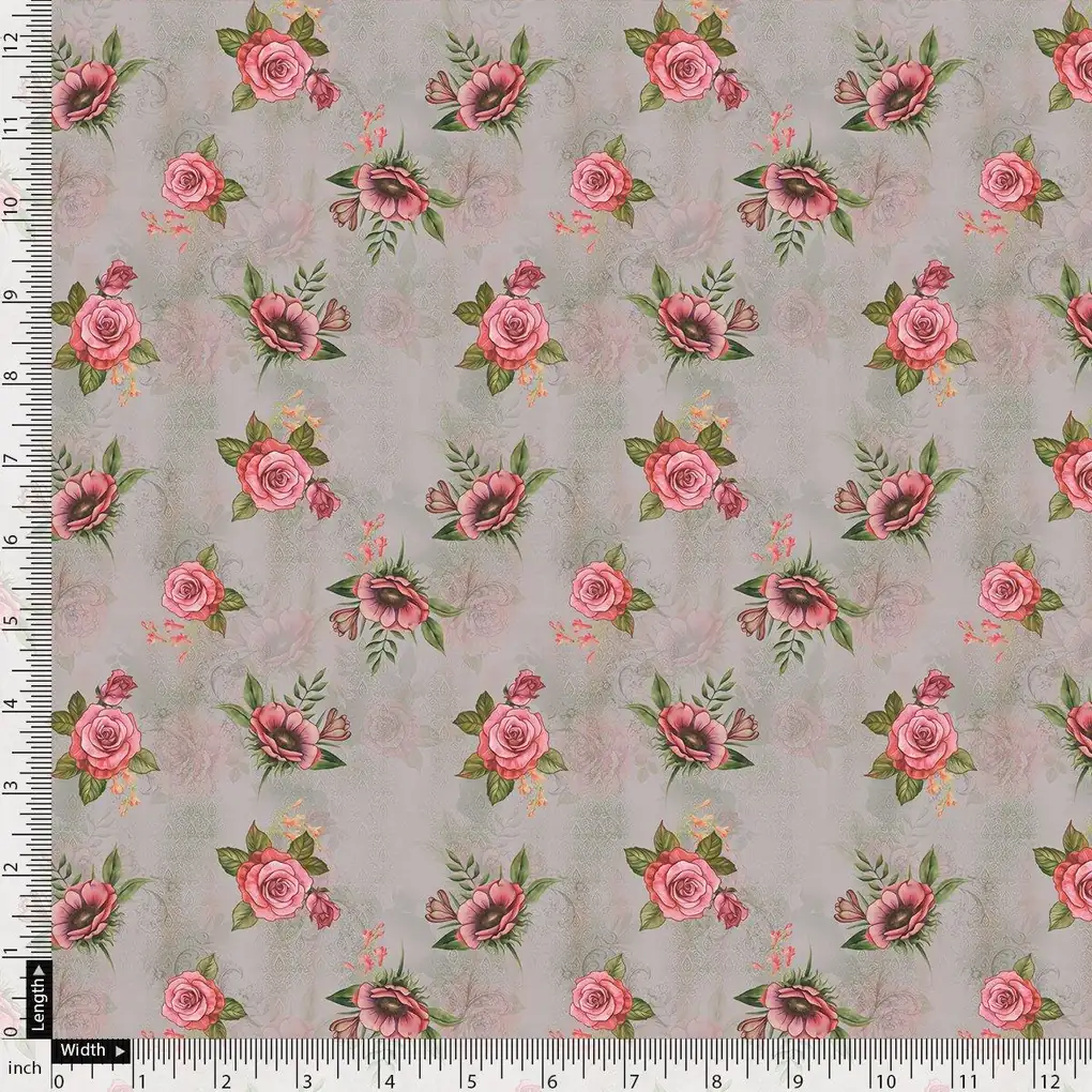 Pink Buttercup Flower Bunch Digital Printed Fabric - Image 4