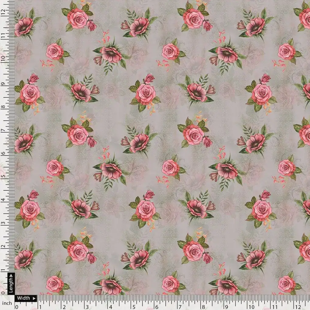 Pink Buttercup Flower Bunch Digital Printed Fabric - Japan Satin - Image 4