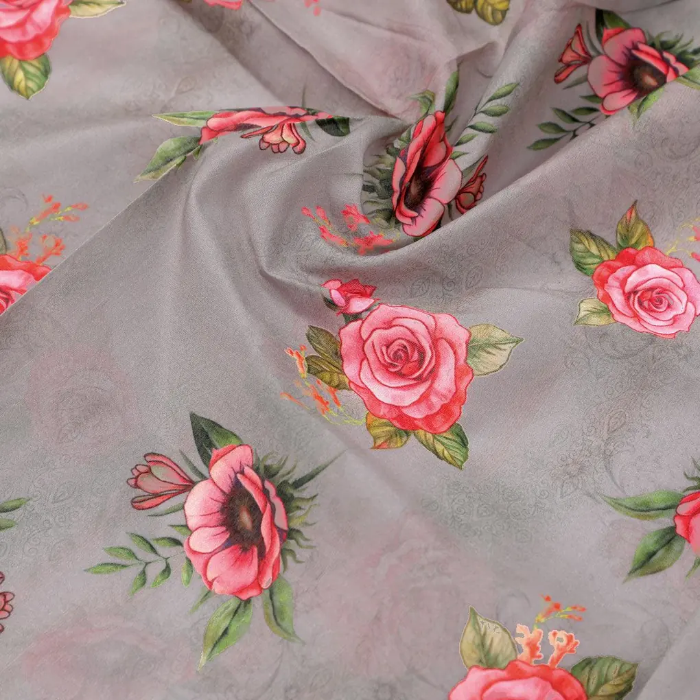 Pink Buttercup Flower Bunch Digital Printed Fabric - Pure Cotton - Image 3