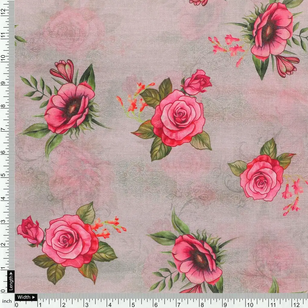 Pink Buttercup Flower Bunch Digital Printed Fabric - Pure Cotton - Image 4