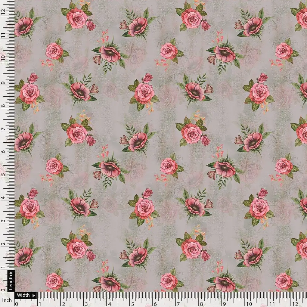 Pink Buttercup Flower Bunch Digital Printed Fabric - Rayon - Image 4