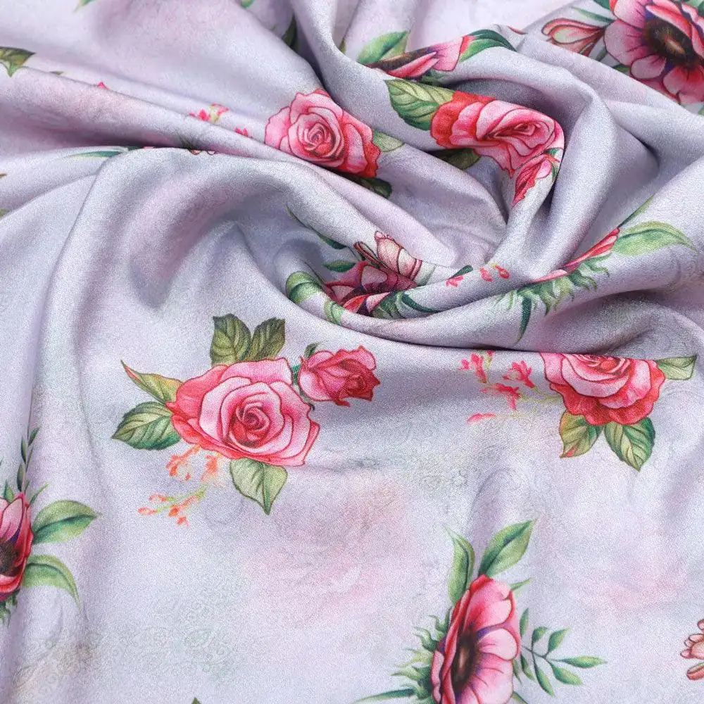 Pink Buttercup Flower Bunch Digital Printed Fabric - Crepe - Image 3