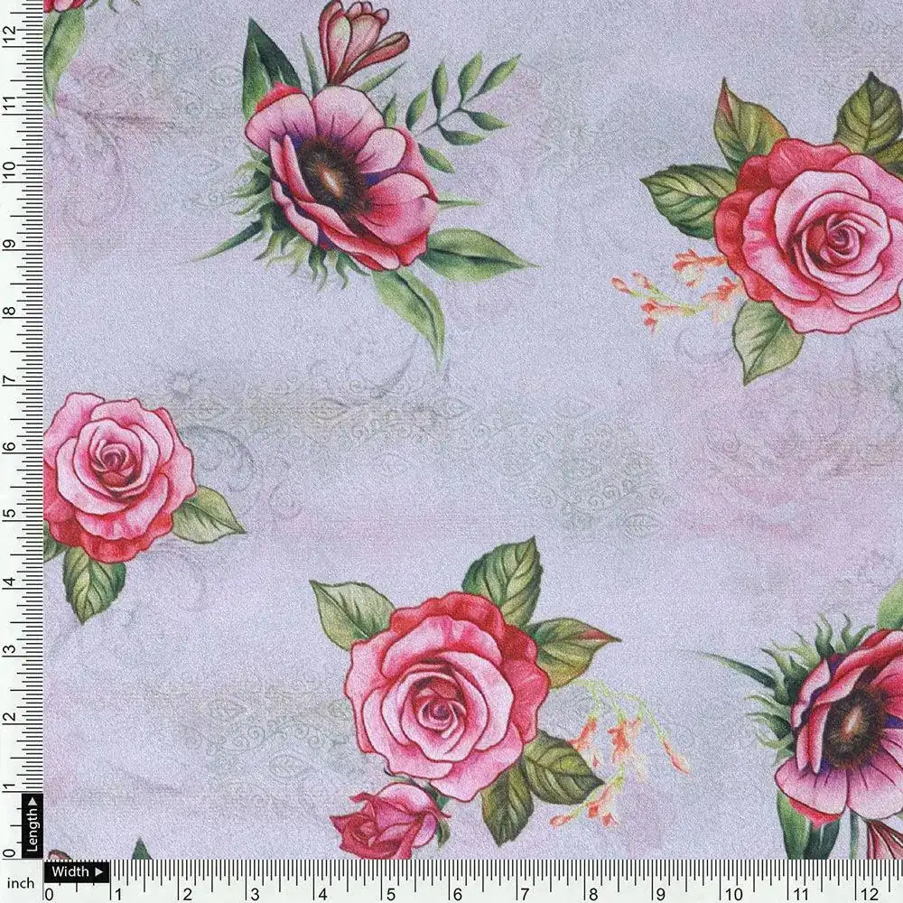Pink Buttercup Flower Bunch Digital Printed Fabric - Crepe - Image 4
