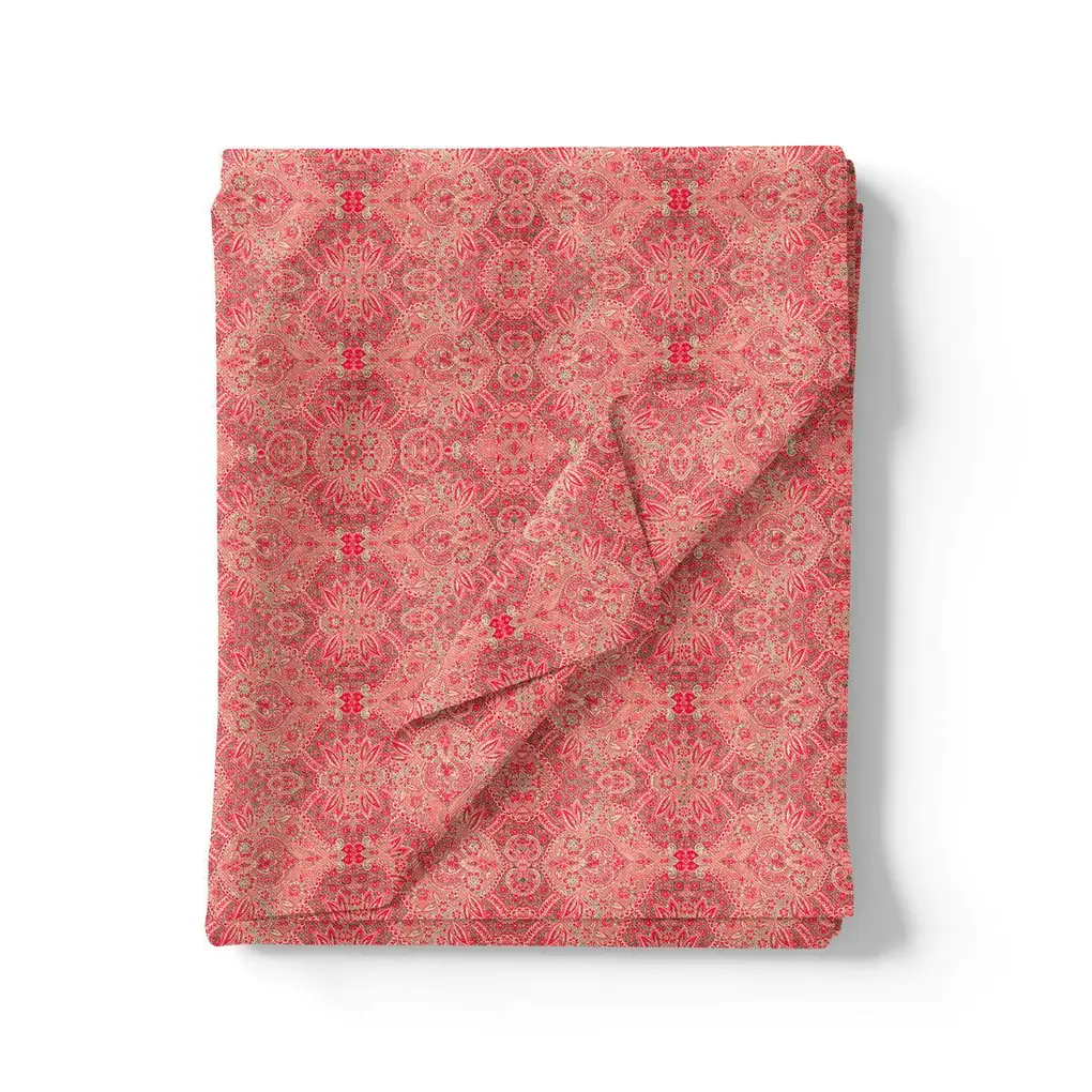 Pink Damask Pashmina Printed Fabric - Image 3