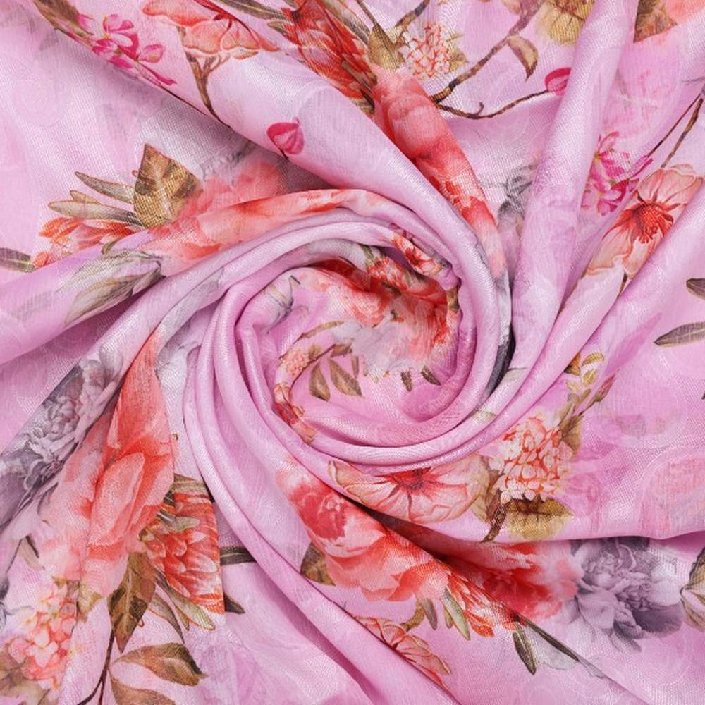 Pink Floral Brasso Dress Material Fabric - Image 2