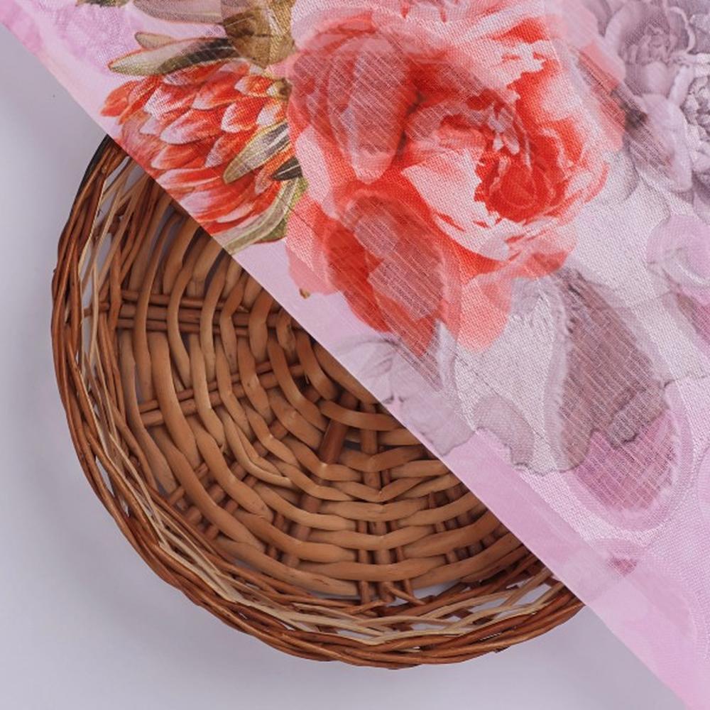 Pink Floral Brasso Dress Material Fabric - Image 3