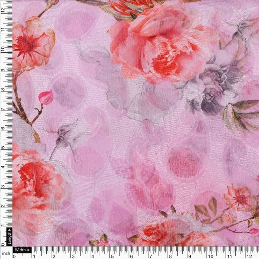 Pink Floral Brasso Dress Material Fabric - Image 4