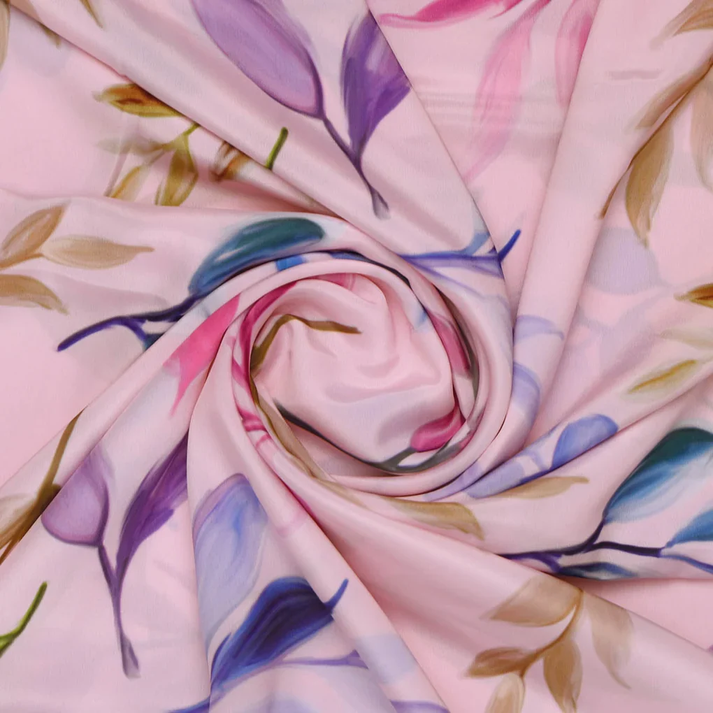Pink Floral French Crepe Fabric - Image 2