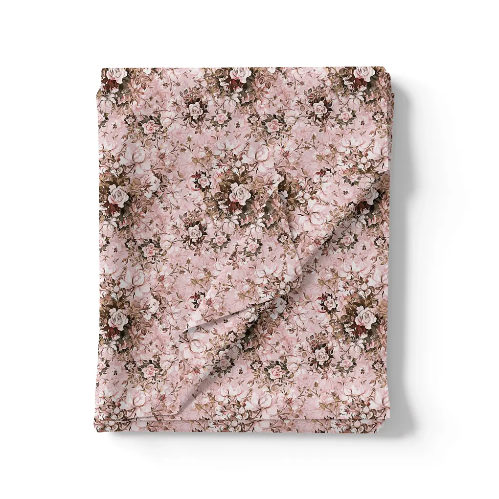 Pink Floral Linen Printed Fabric Material - Image 3