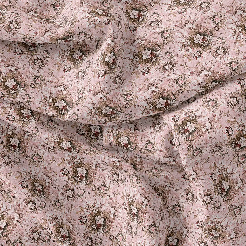 Pink Floral Linen Printed Fabric Material - Image 4