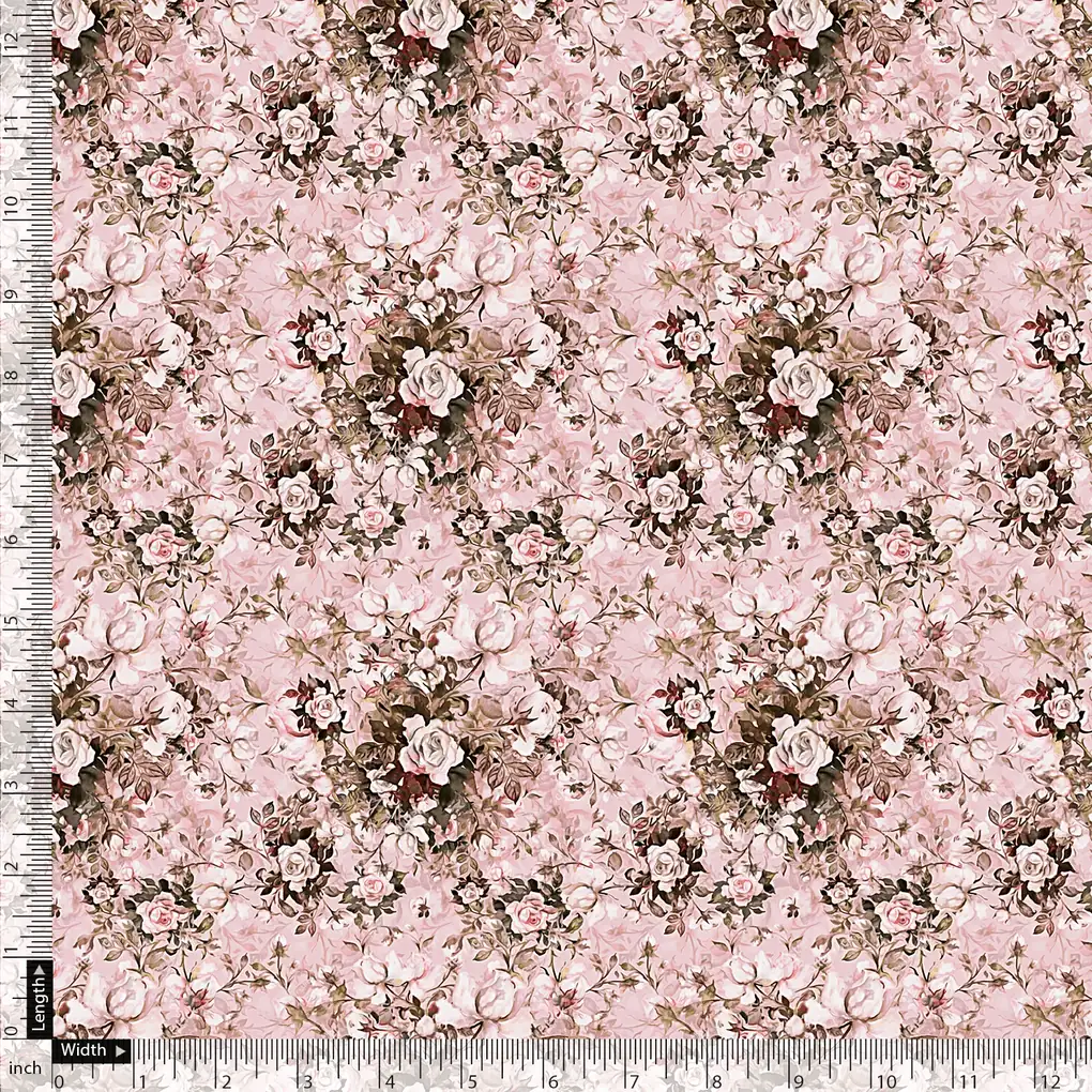 Pink Floral Linen Printed Fabric Material - Image 5