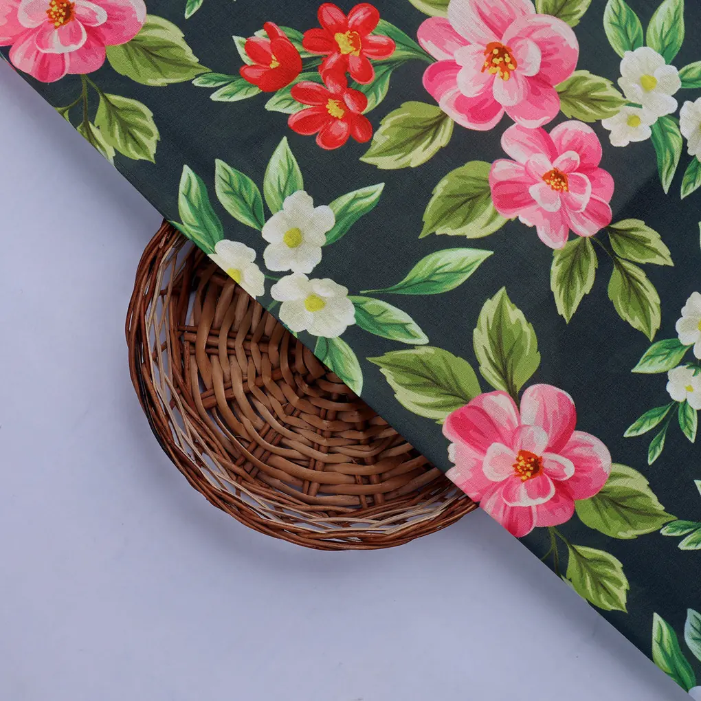 Pink Floral Muslin Fabric - Image 2