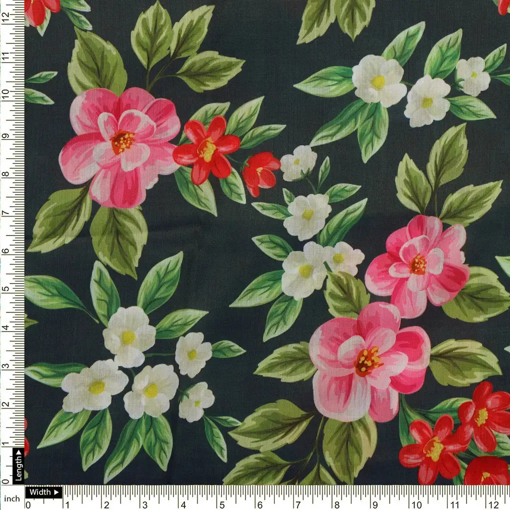 Pink Floral Muslin Fabric - Image 4