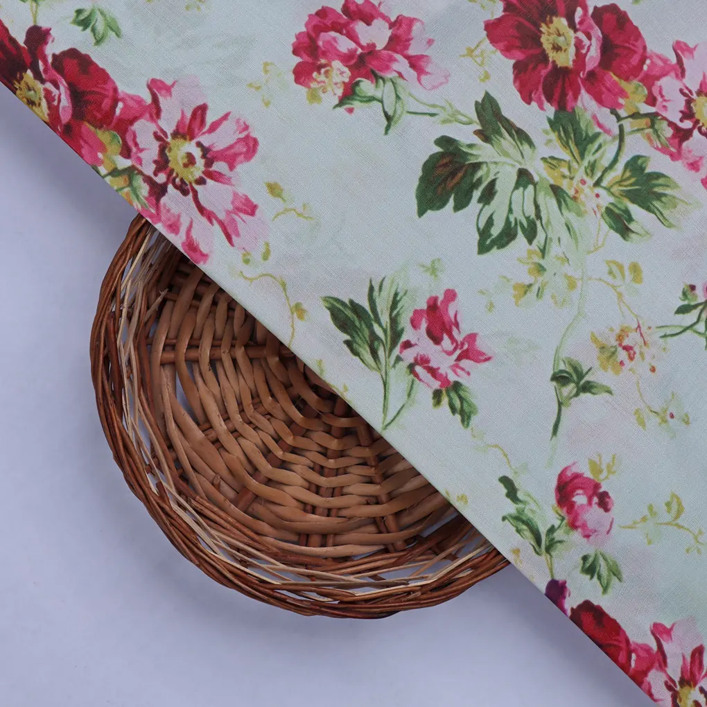 Pink Floral Muslin Fabric - Image 2