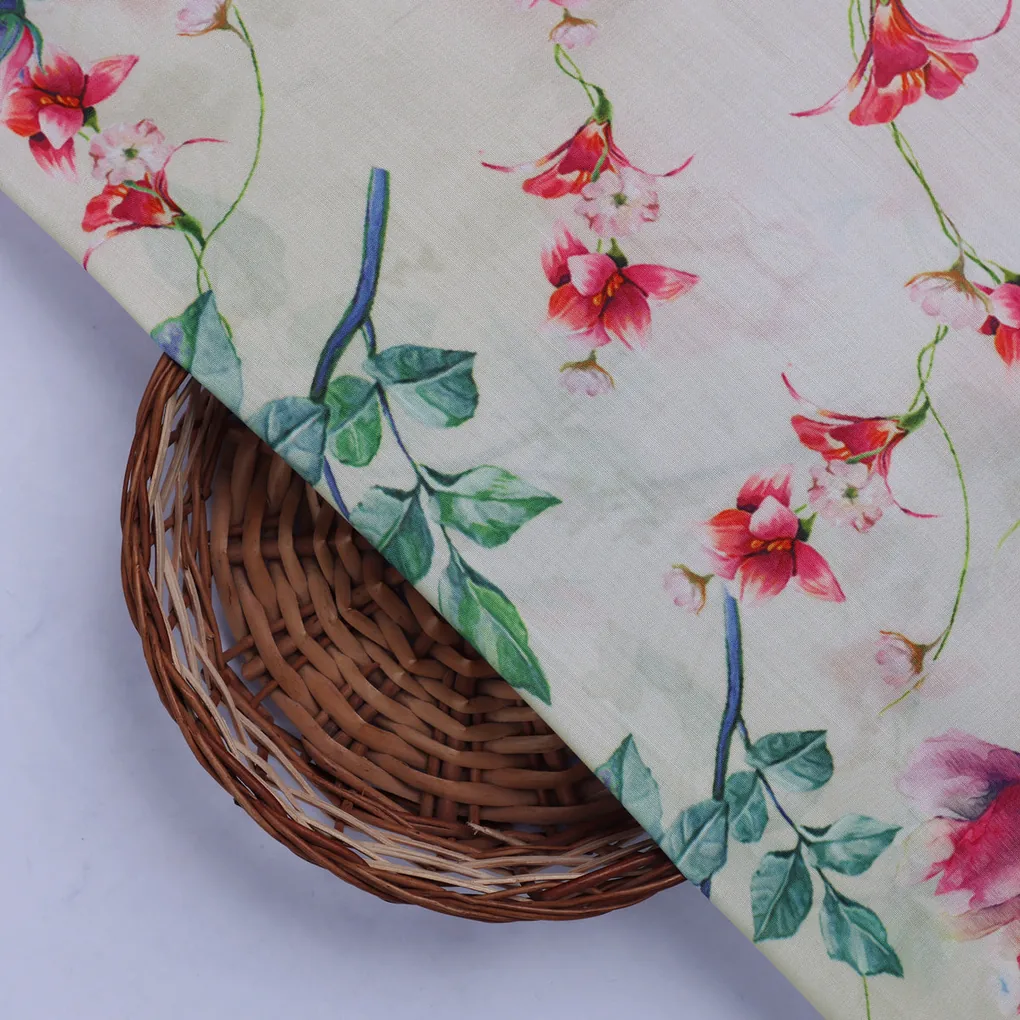 Pink Floral Muslin Fabric - Image 2