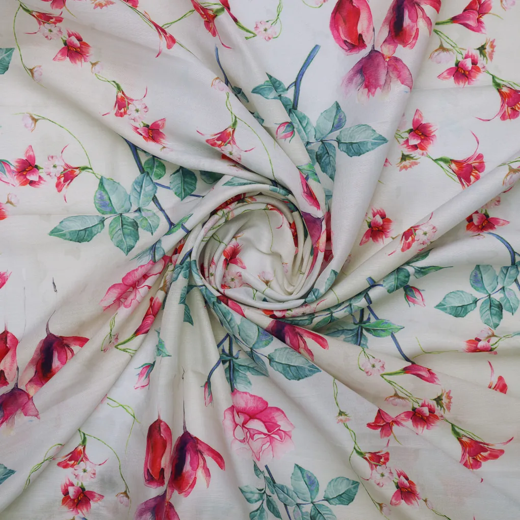 Pink Floral Muslin Fabric - Image 3