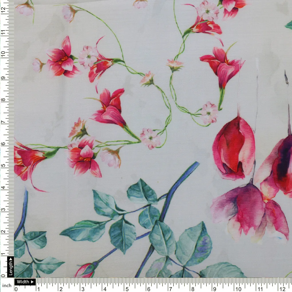 Pink Floral Muslin Fabric - Image 4