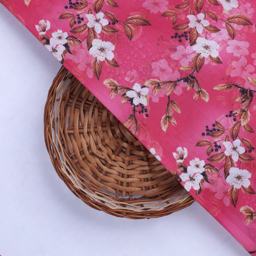 Pink Floral Muslin Fabric - Image 2