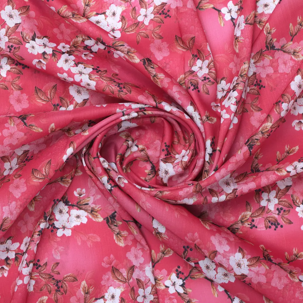 Pink Floral Muslin Fabric - Image 3