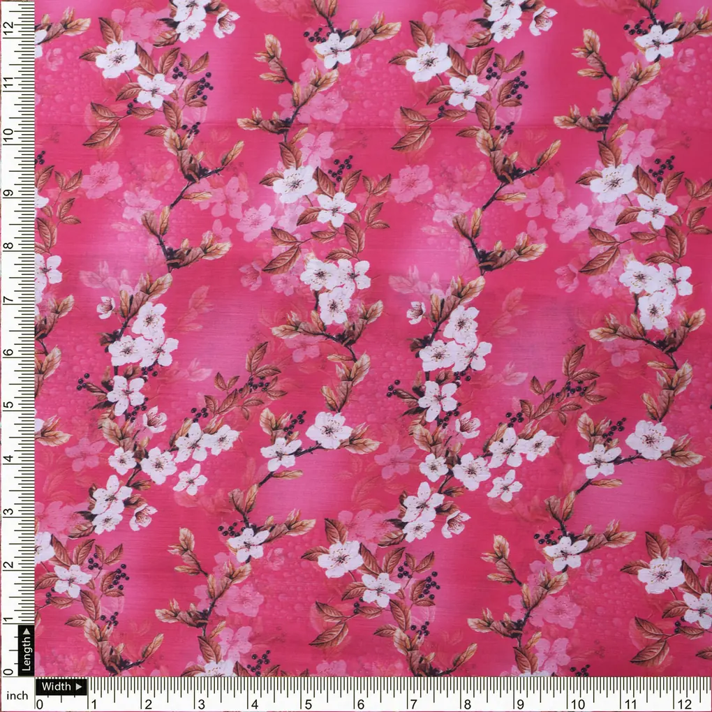 Pink Floral Muslin Fabric - Image 4
