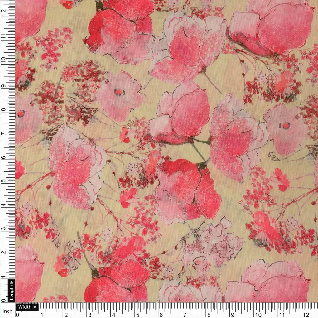 Pink Floral Polyester Linen Satin Fabric for Dresses & Decor - Image 4