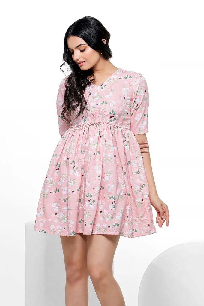 Pink Floral Print Dress - Image 3