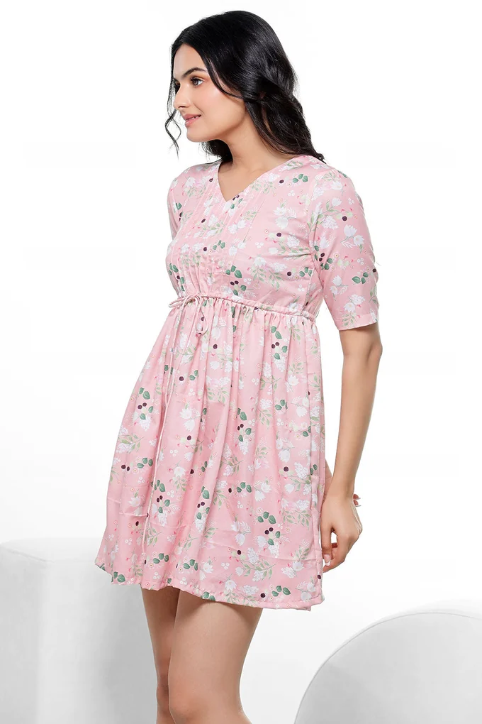 Pink Floral Print Dress - Image 4