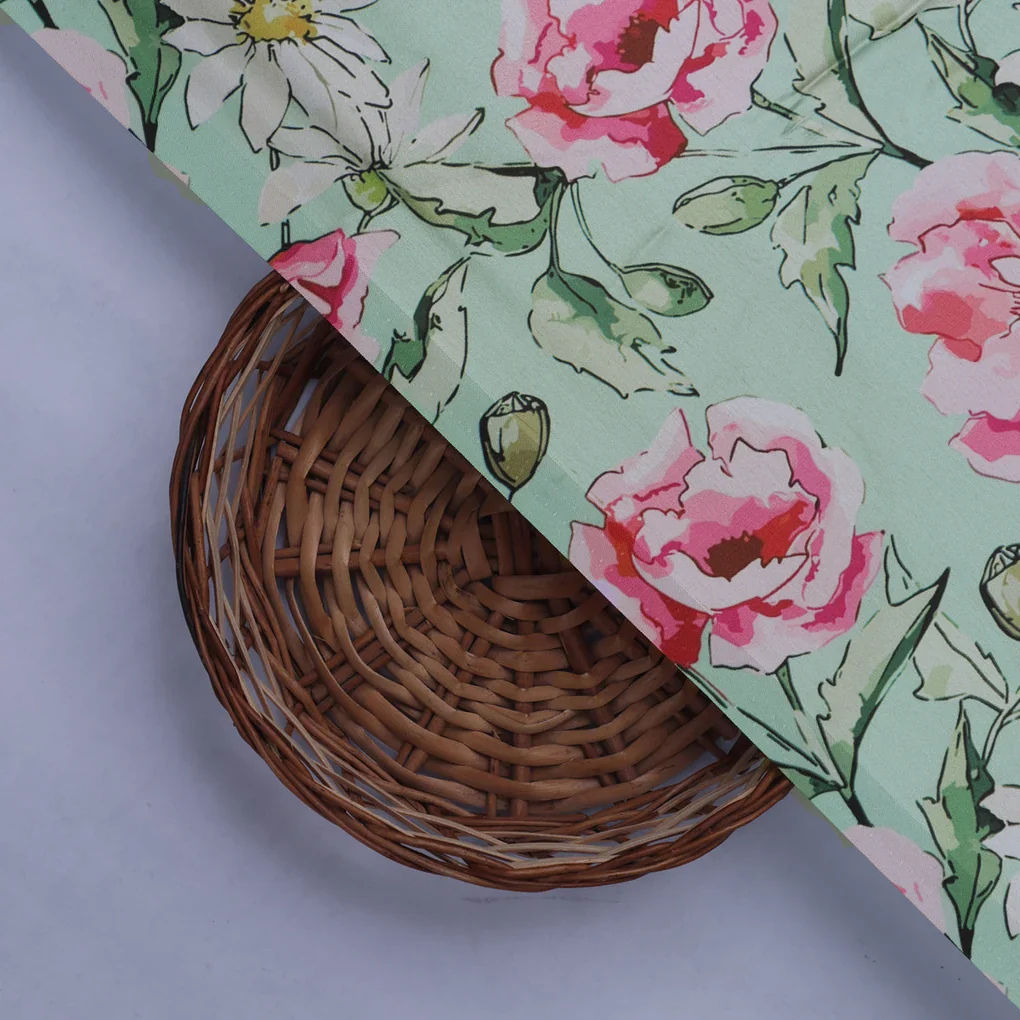 Pink Floral Print on Japan Satin - Image 2