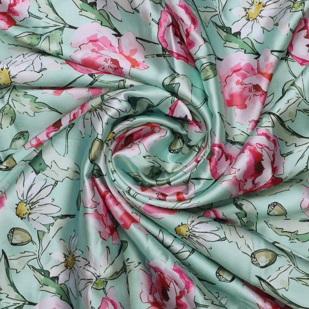 Pink Floral Print on Japan Satin - Image 3
