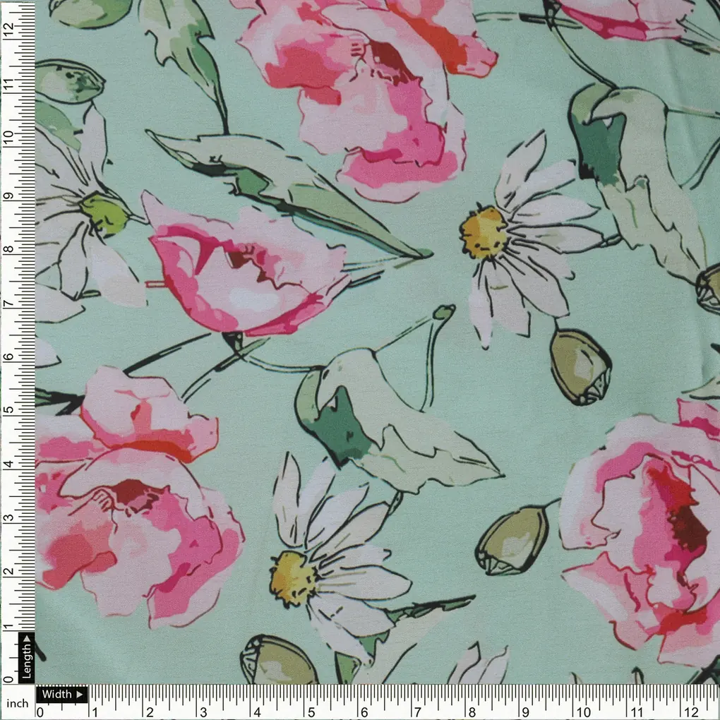 Pink Floral Print on Japan Satin - Image 4