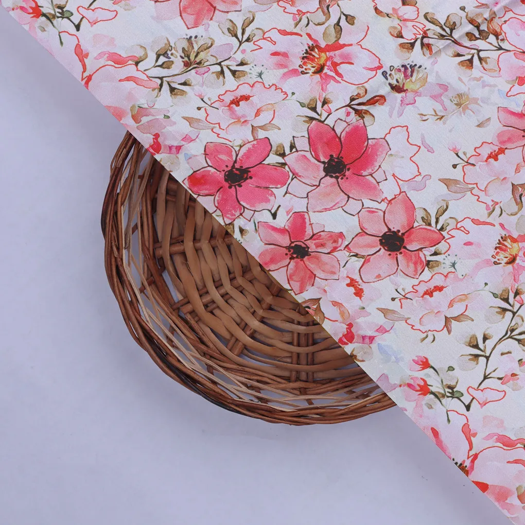 Pink Floral Print Satin Fabric - Image 2
