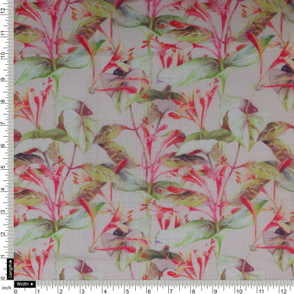 Pink Floral Printed Kota Doria Fabric - Image 4