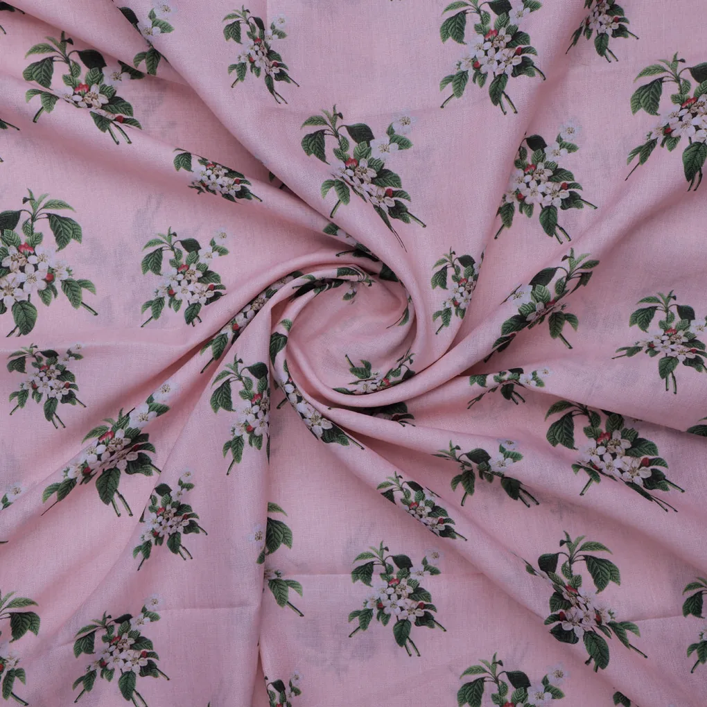 Pink Floral Printed Linen Fabric - Image 3