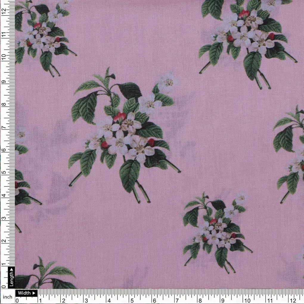 Pink Floral Printed Linen Fabric - Image 4