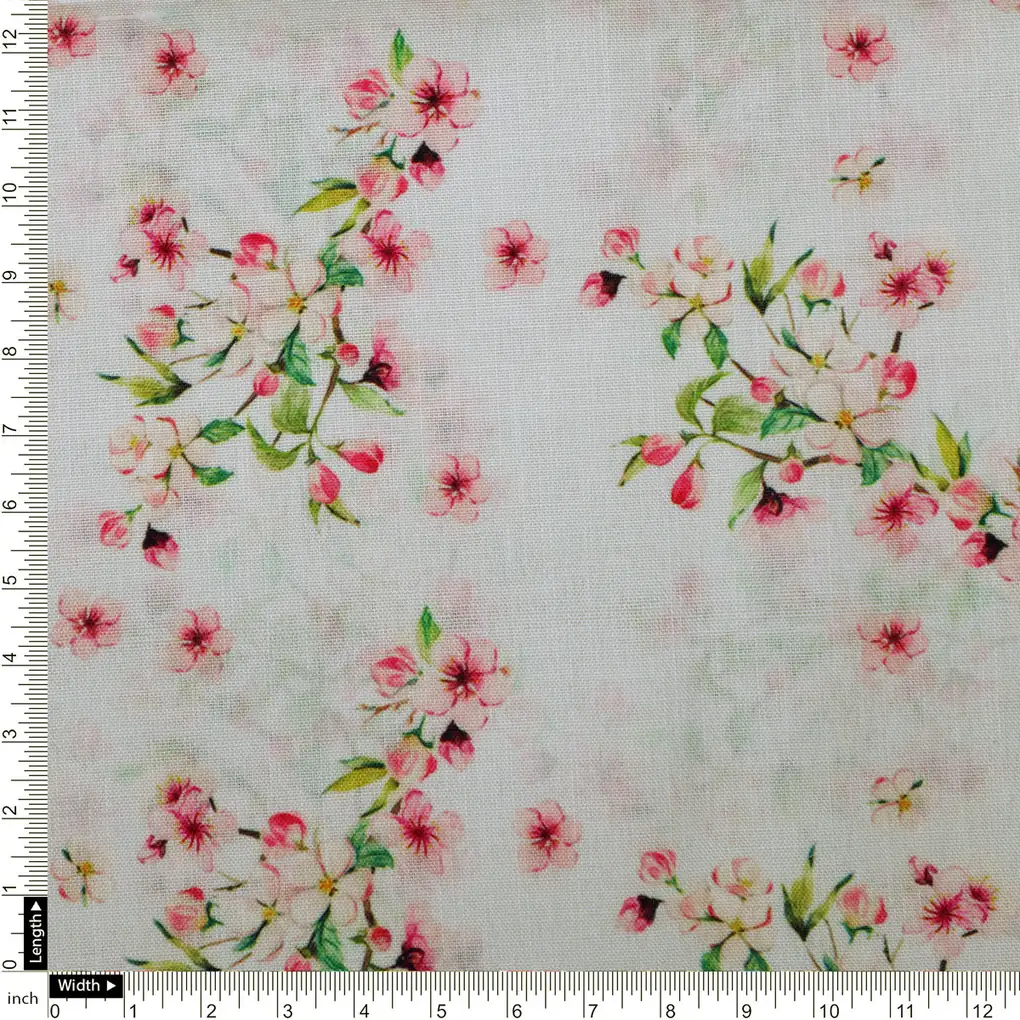 Pink Floral Printed Linen Fabric - Image 4