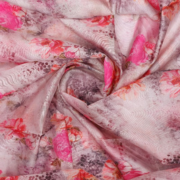 Pink Floral Printed Organza Fabric - Image 2