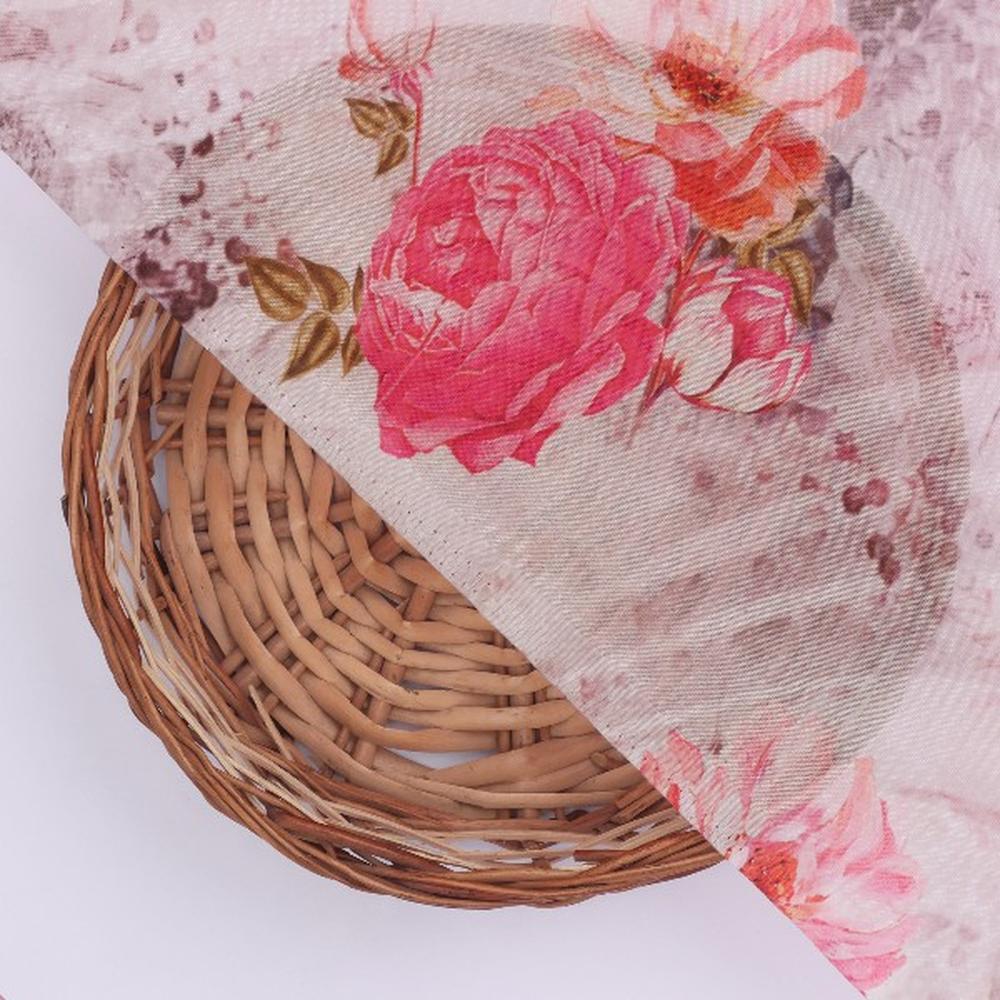 Pink Floral Printed Organza Fabric - Image 3