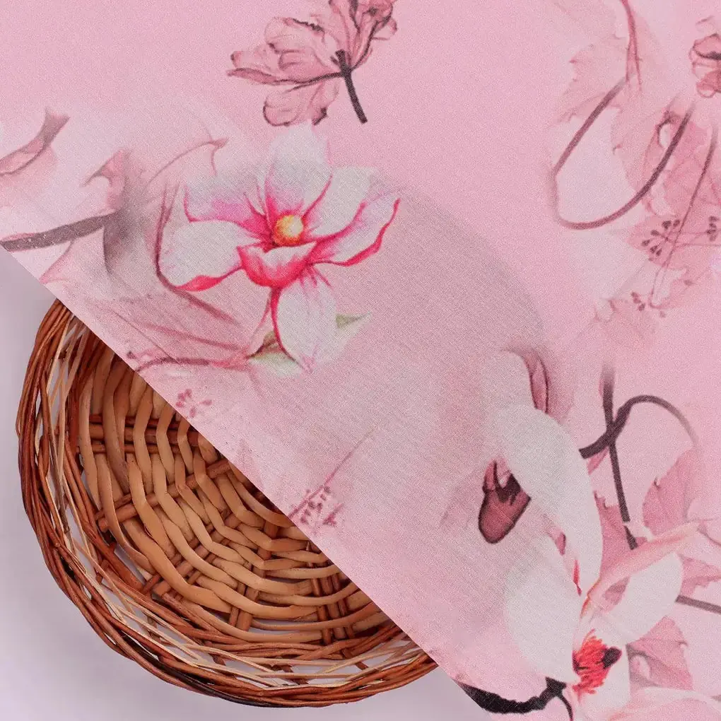 Pink Floral Digital Printed Fabric - Image 2