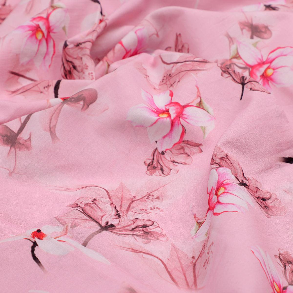 Pink Floral Digital Printed Fabric - Image 3