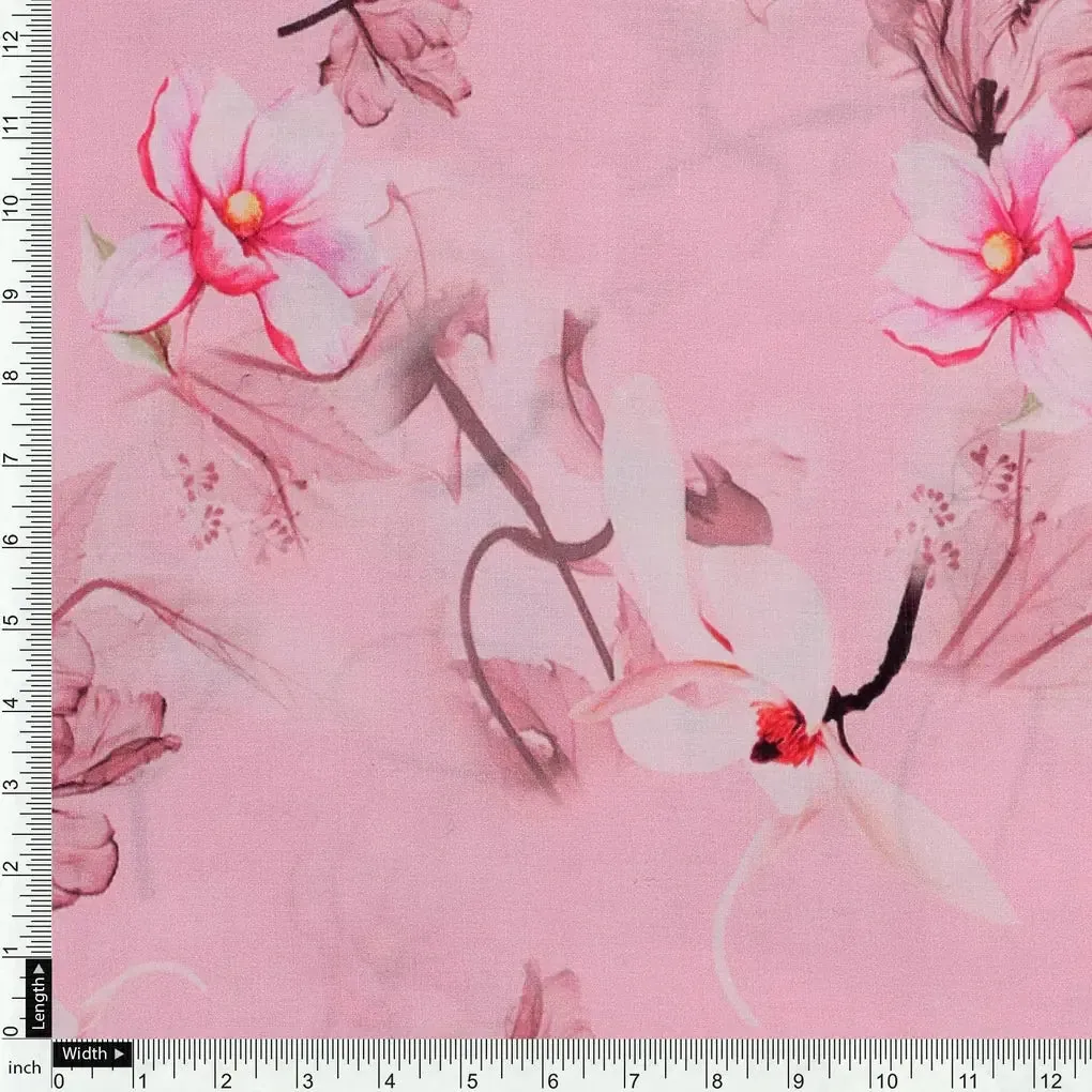 Pink Floral Digital Printed Fabric - Image 4