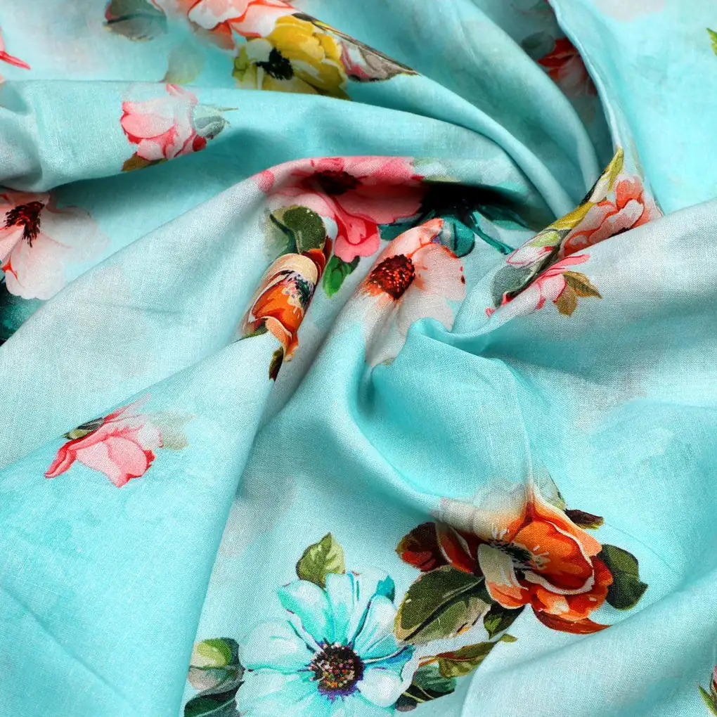 Baby Pink Floral Pure Cotton Printed Fabric Material - Image 3