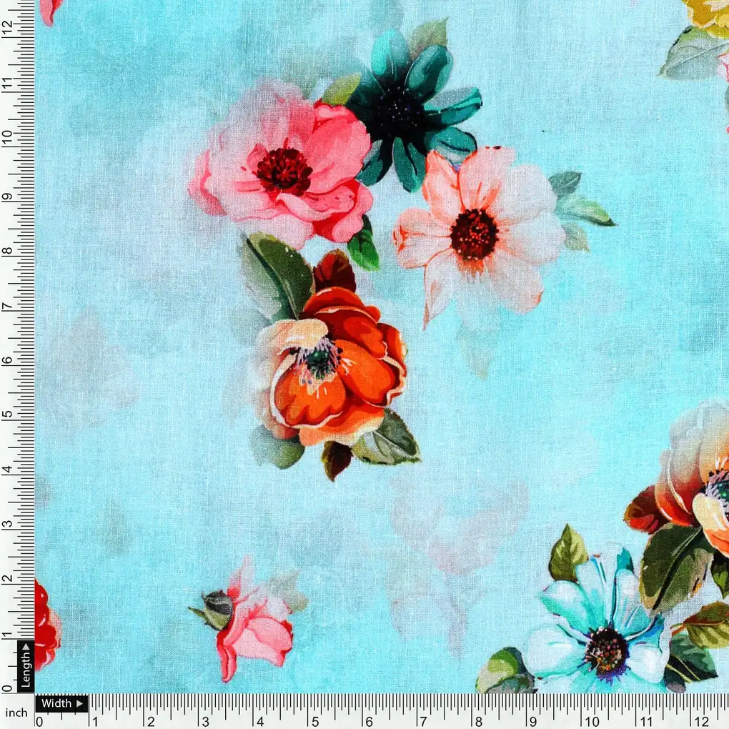 Baby Pink Floral Pure Cotton Printed Fabric Material - Image 4