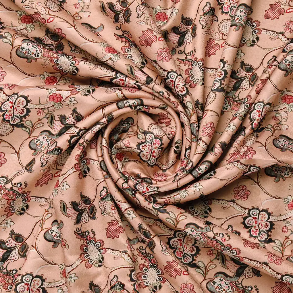 Pink Floral Satin Fabric - Image 2