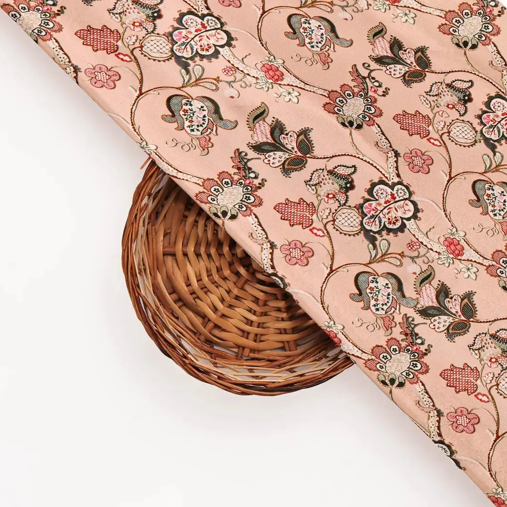 Pink Floral Satin Fabric - Image 3