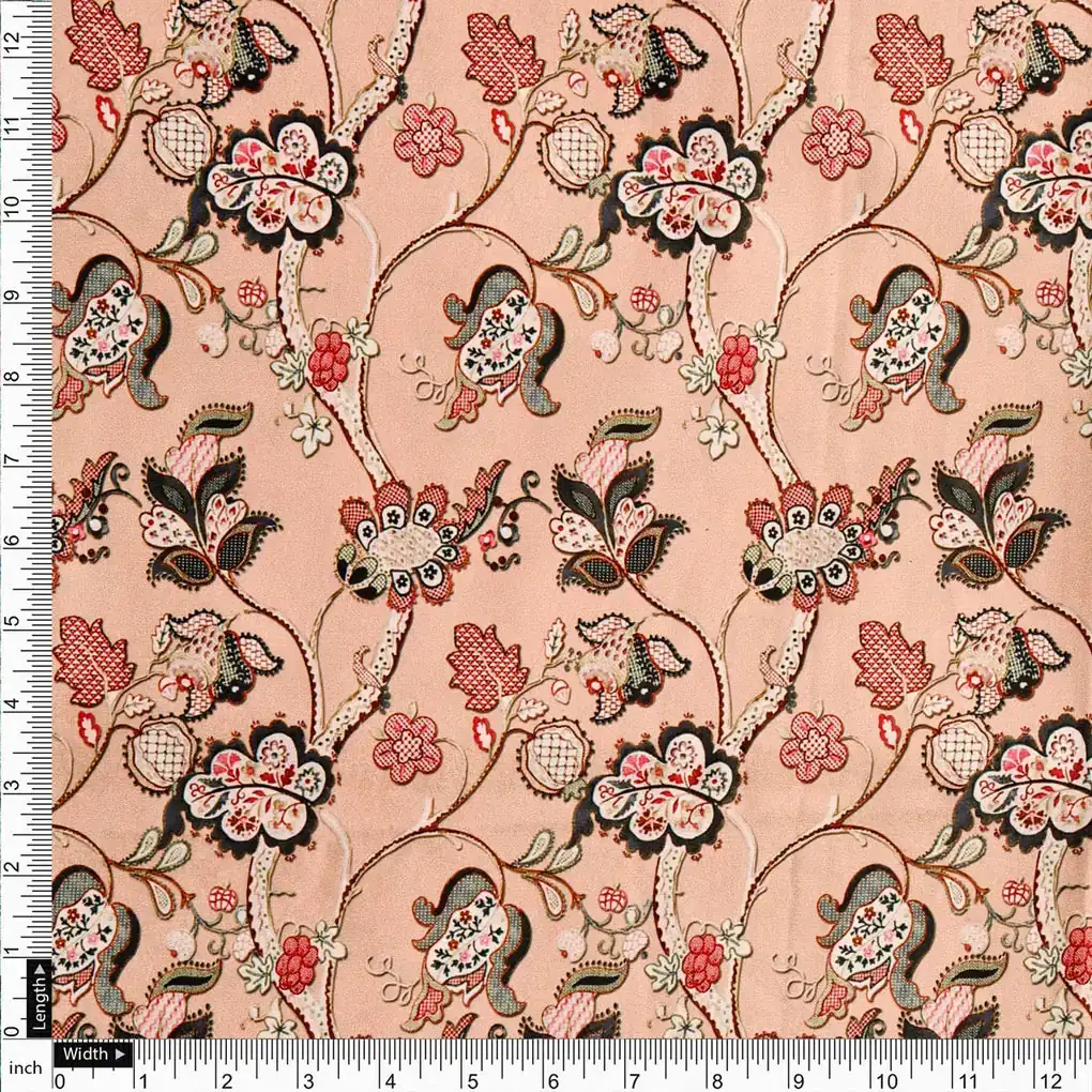Pink Floral Satin Fabric - Image 4