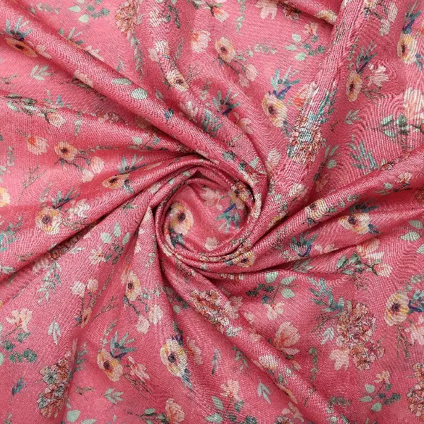 Pink Floral Tusser Silk Fabric - Image 2