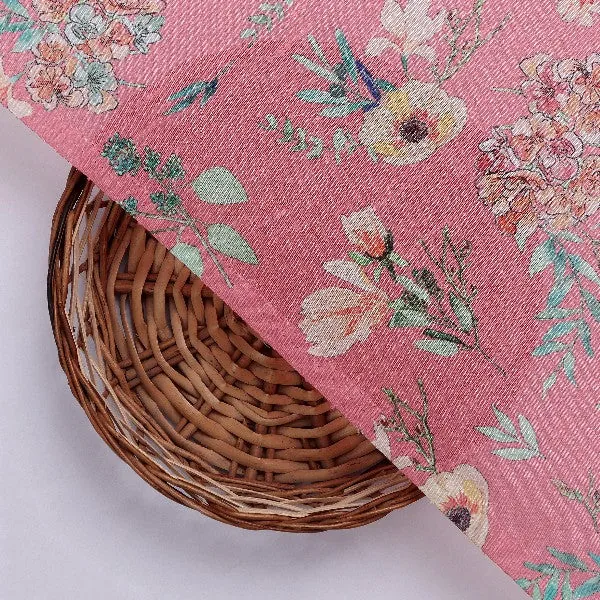 Pink Floral Tusser Silk Fabric - Image 3