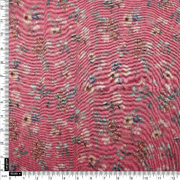 Pink Floral Tusser Silk Fabric - Image 4