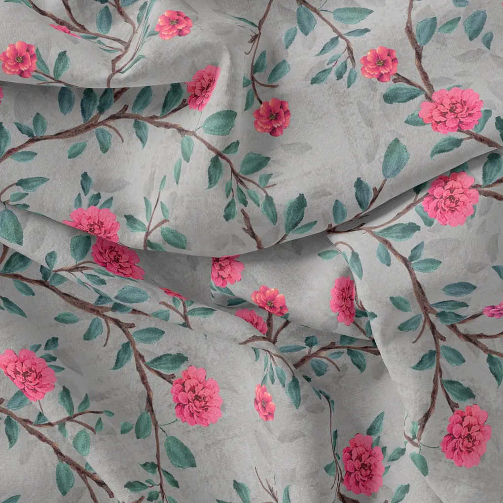Pink Flower And Branch Digital Printed Fabric - Image 3